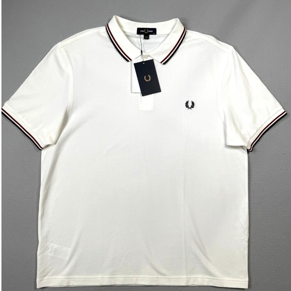 Fred Perry Short Sleeve Slim Fit Twin Tipped Polo Shirt, White XXL $110